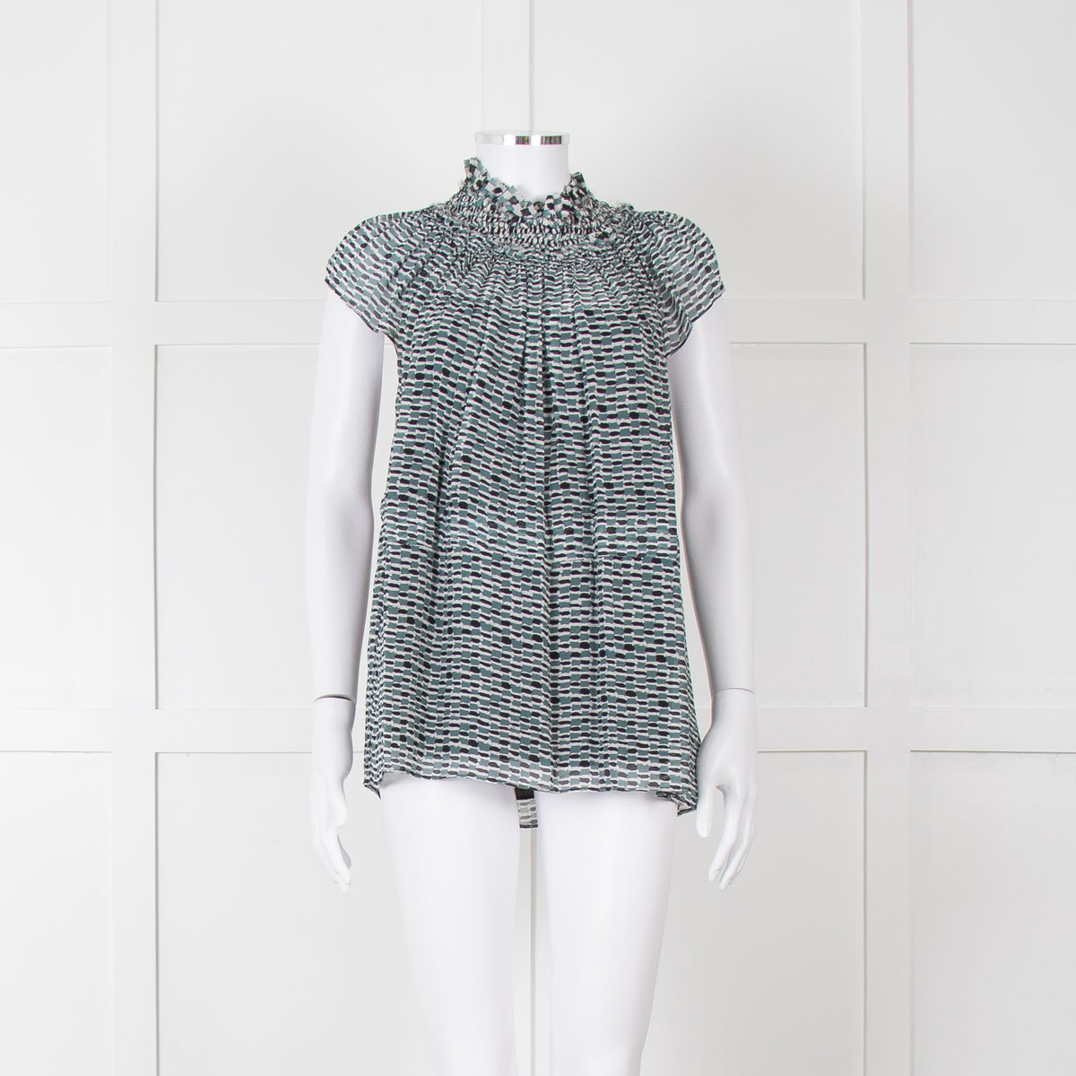 Proenza Schouler White Green Black Silk Raw Trim Sleeveless Top