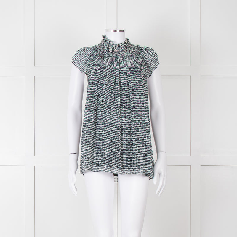 Proenza Schouler White Green Black Silk Raw Trim Sleeveless Top