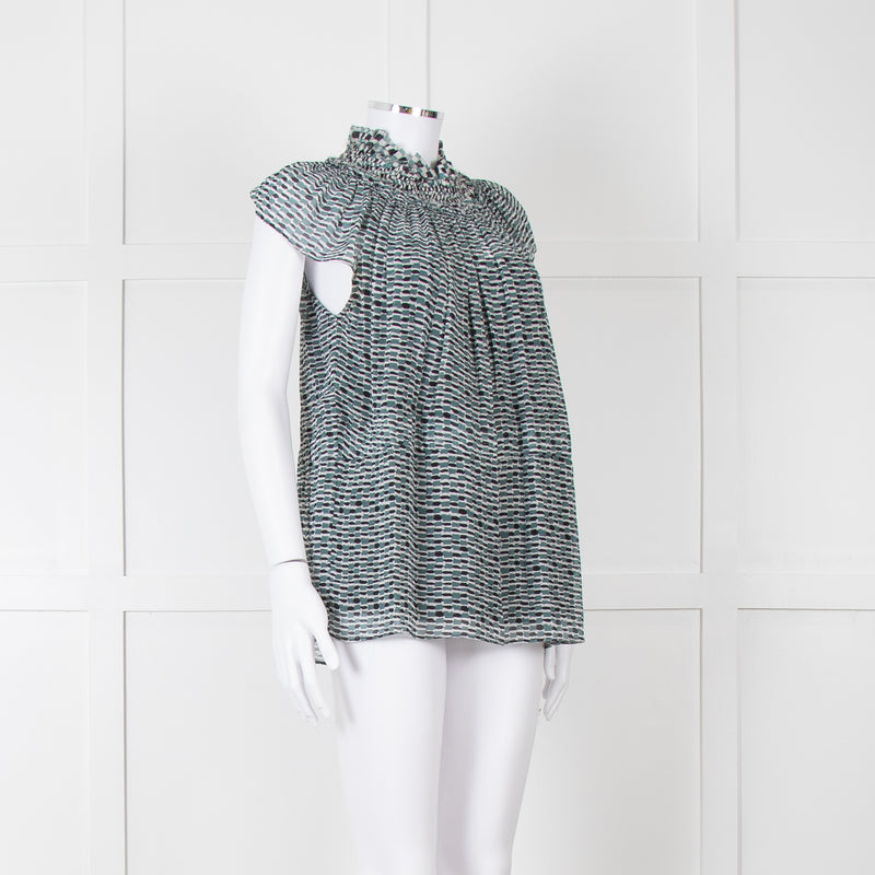 Proenza Schouler White Green Black Silk Raw Trim Sleeveless Top