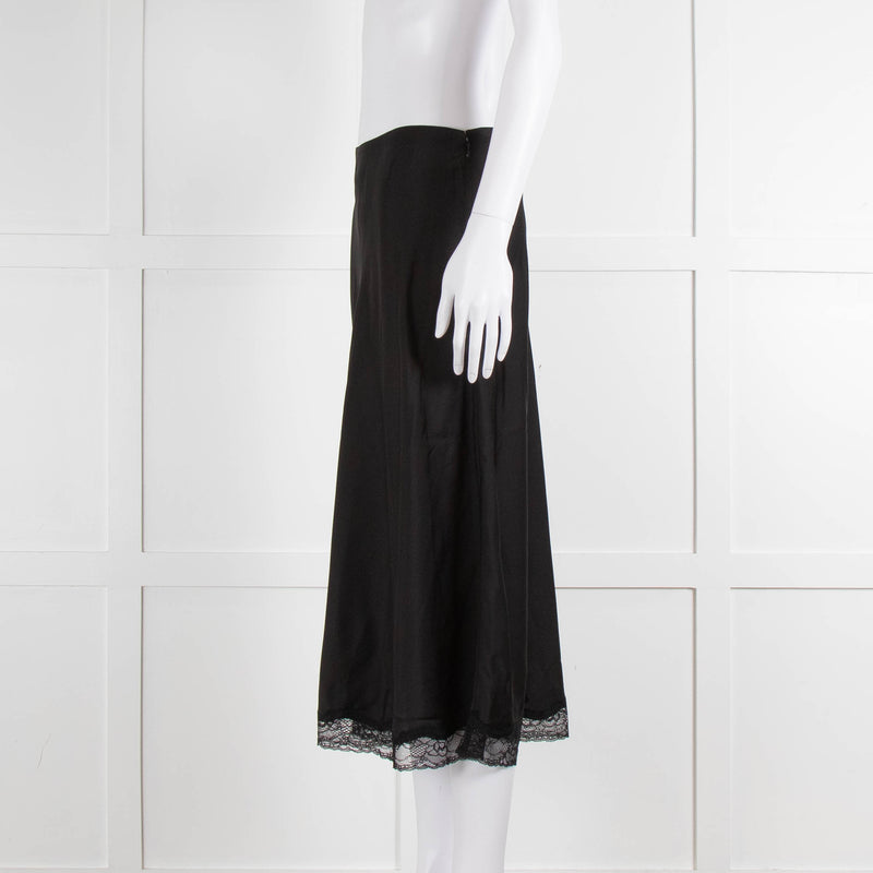 Ba&sh Black Silk Skirt with Lace Hem