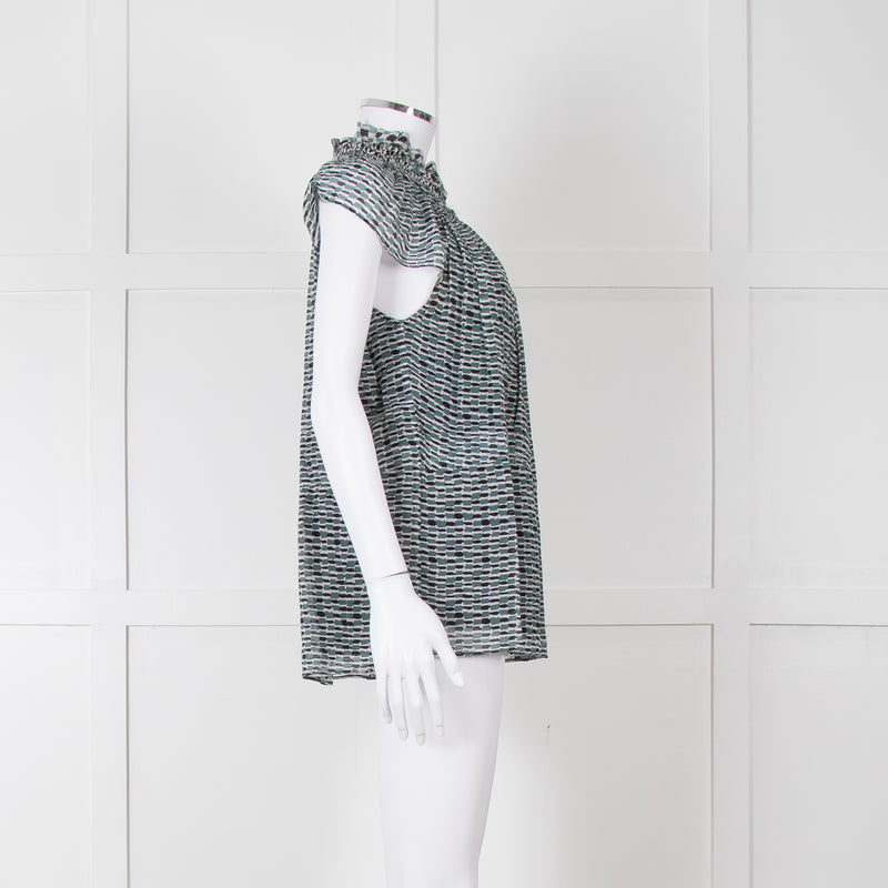 Proenza Schouler White Green Black Silk Raw Trim Sleeveless Top