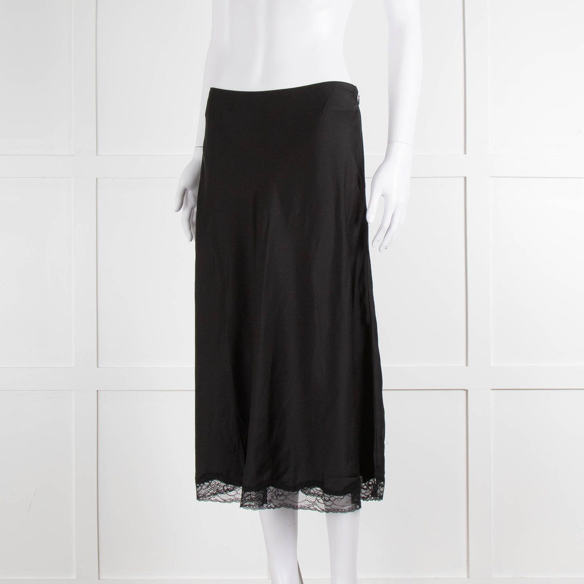 Ba&sh Black Silk Skirt with Lace Hem