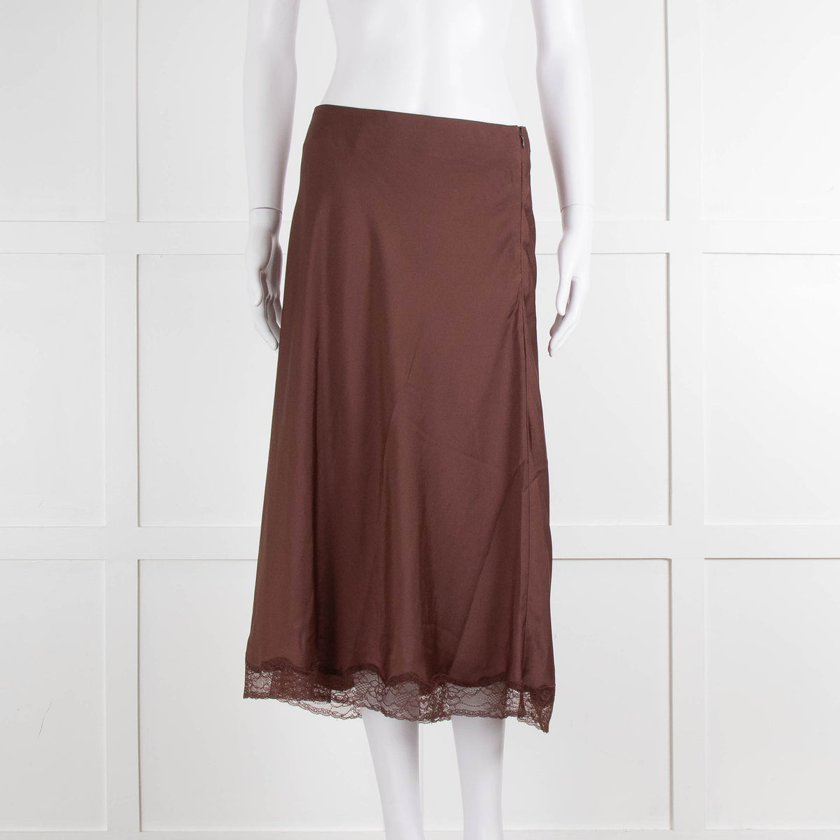 ba&sh Brown Mid Skirt With Lace Trim