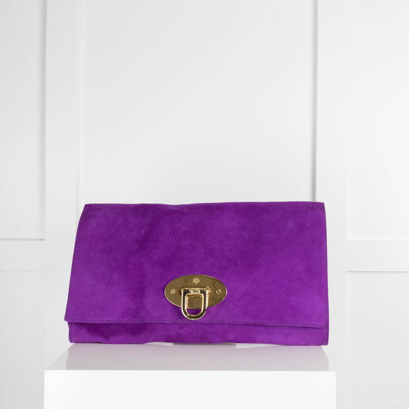 Mulberry Purple Suede Gold Clasp Clutch Bag