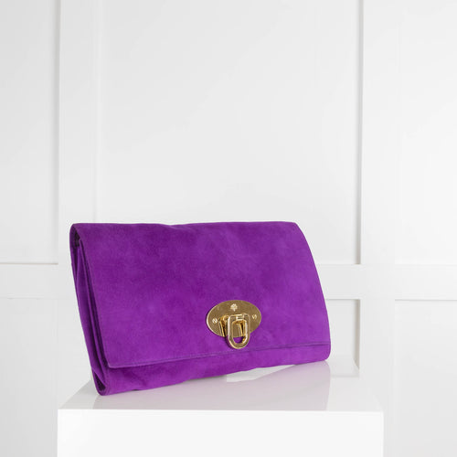 Mulberry Purple Suede Gold Clasp Clutch Bag