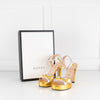 Gucci Gold and Silver Strappy Platform Heels with Ankle Straps