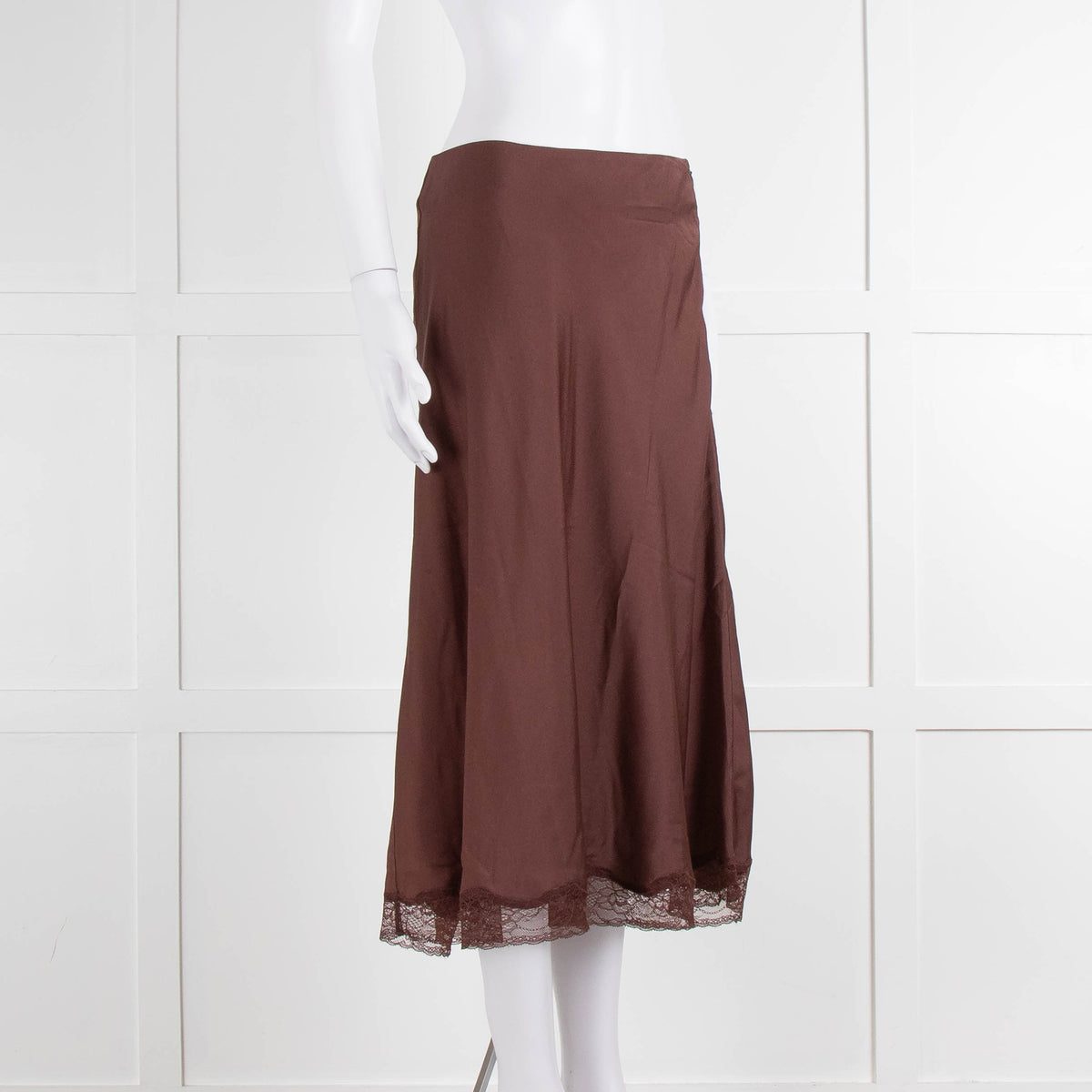 ba&sh Brown Mid Skirt With Lace Trim