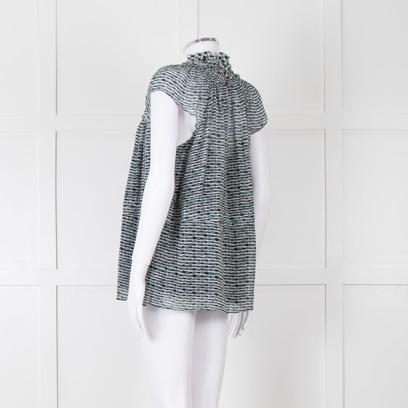 Proenza Schouler White Green Black Silk Raw Trim Sleeveless Top