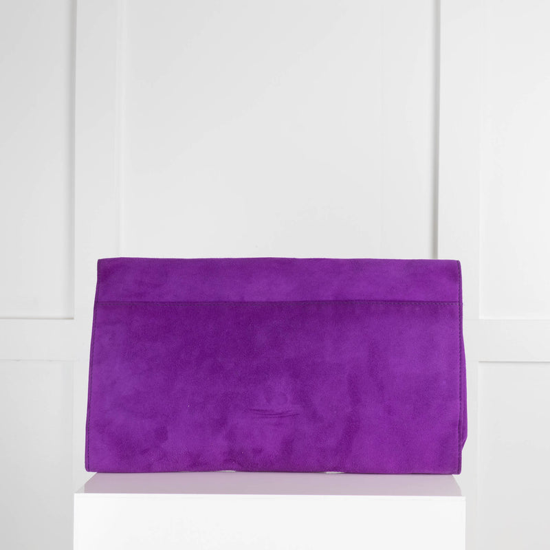 Mulberry Purple Suede Gold Clasp Clutch Bag