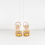 Gucci Gold and Silver Strappy Platform Heels with Ankle Straps