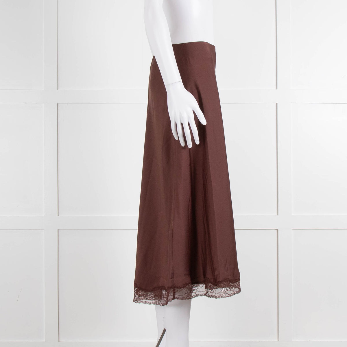 ba&sh Brown Mid Skirt With Lace Trim