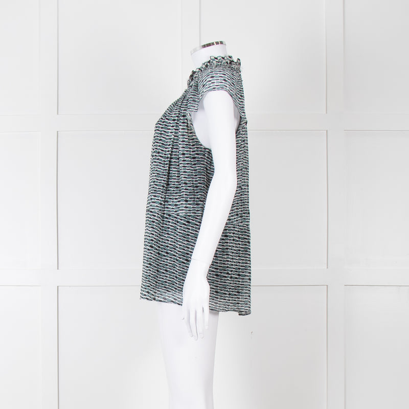 Proenza Schouler White Green Black Silk Raw Trim Sleeveless Top