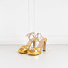 Gucci Gold and Silver Strappy Platform Heels with Ankle Straps