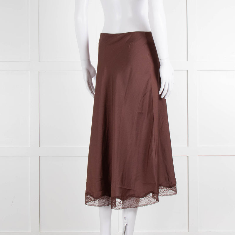ba&sh Brown Mid Skirt With Lace Trim