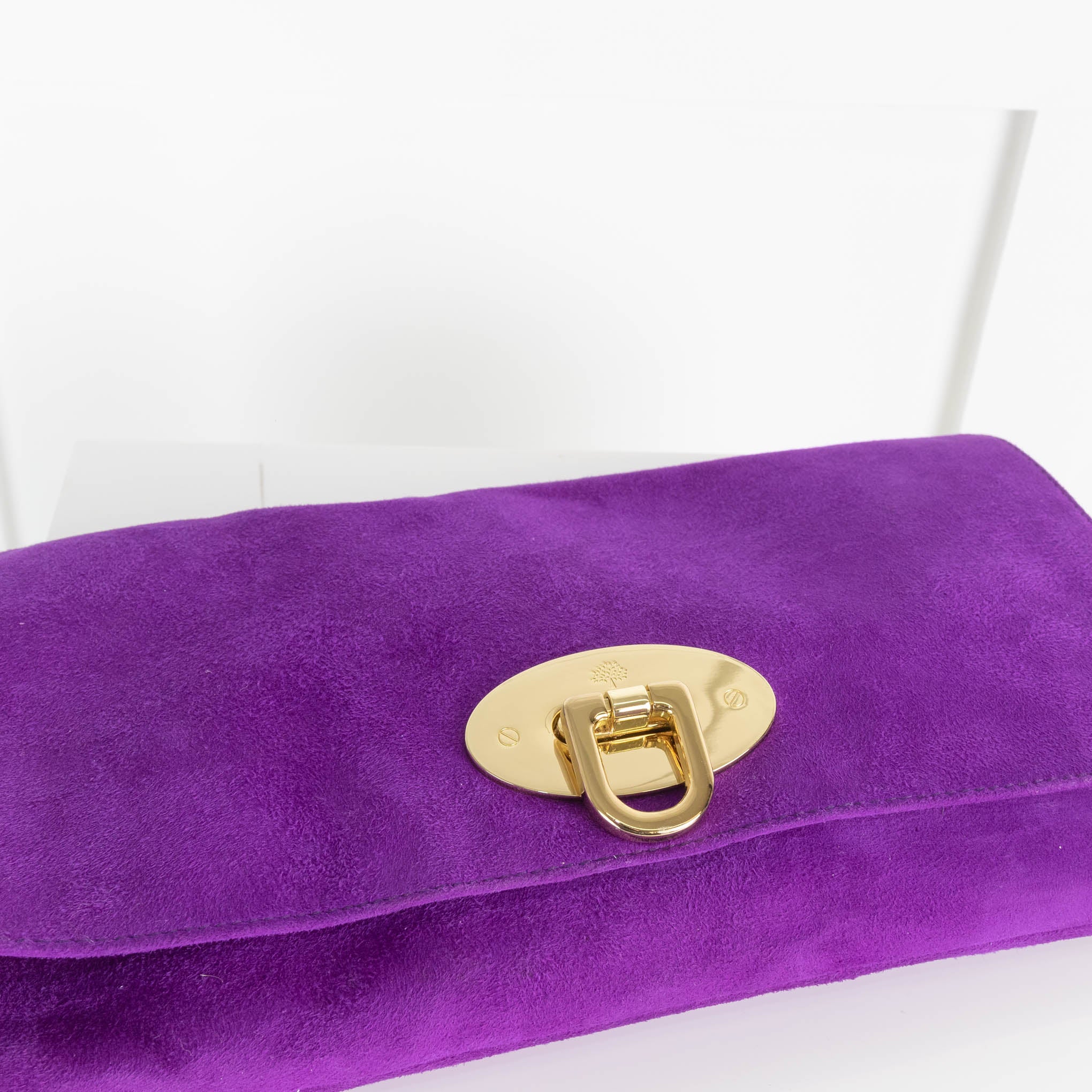 Mulberry Purple Suede Gold Clasp Clutch Bag