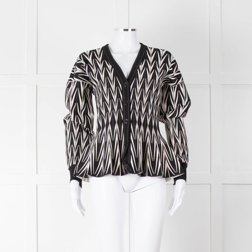 Alexander McQueen Black Cream Geometric Print Fit & Flare Cardigan
