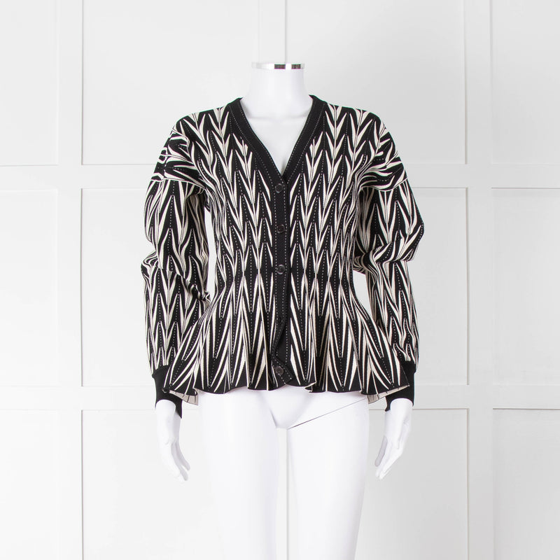 Alexander McQueen Black Cream Geometric Print Fit & Flare Cardigan