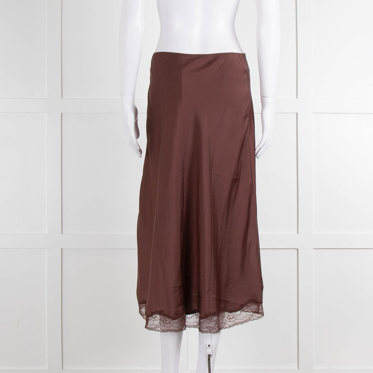ba&sh Brown Mid Skirt With Lace Trim