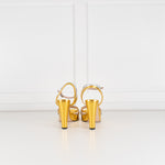 Gucci Gold and Silver Strappy Platform Heels with Ankle Straps