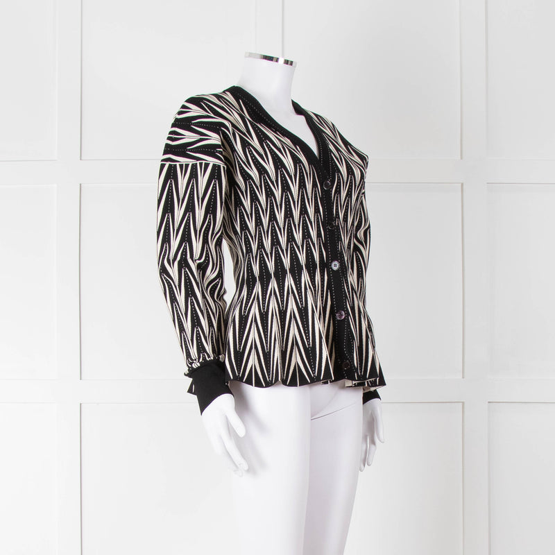 Alexander McQueen Black Cream Geometric Print Fit & Flare Cardigan
