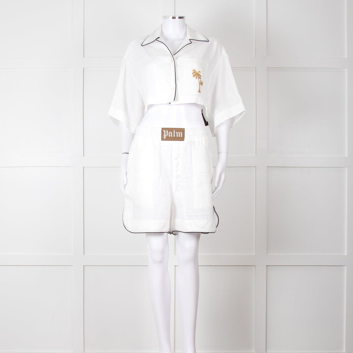 Palm Angels White Linen Cropped Pyjama Style Co-ord