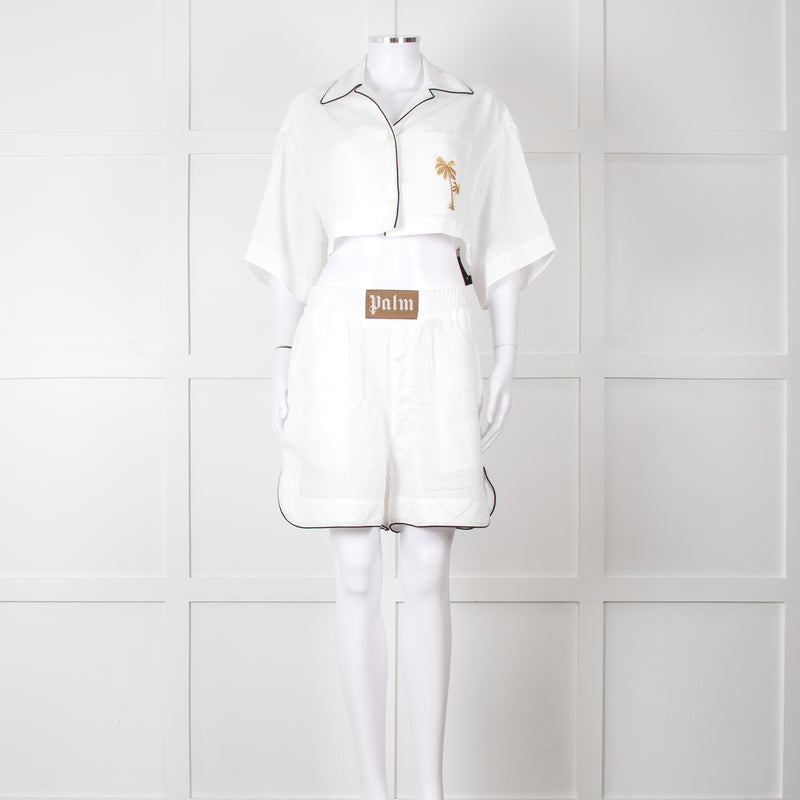 Palm Angels White Linen Cropped Pyjama Style Co-ord