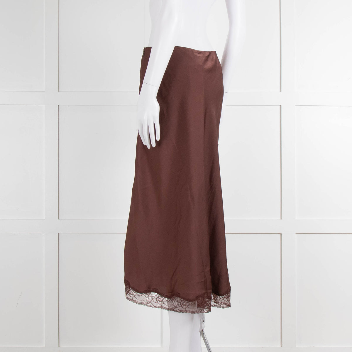 ba&sh Brown Mid Skirt With Lace Trim