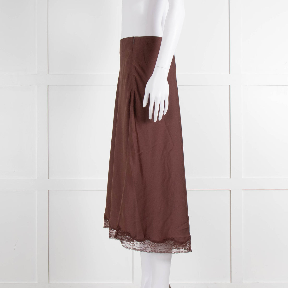 ba&sh Brown Mid Skirt With Lace Trim