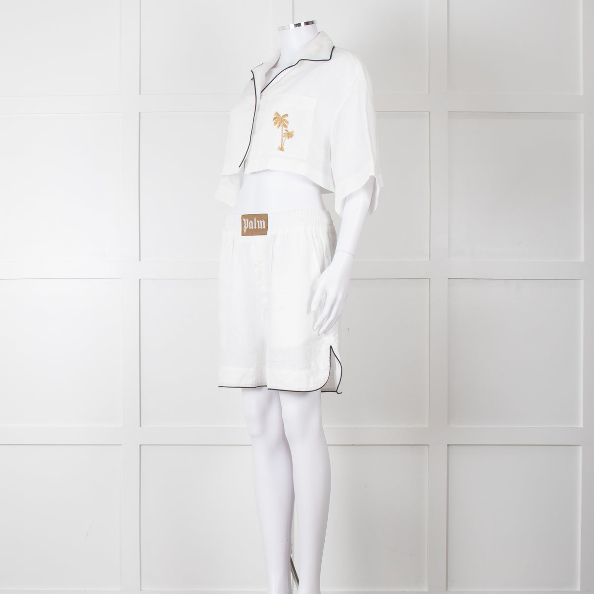 Palm Angels White Linen Cropped Pyjama Style Co-ord