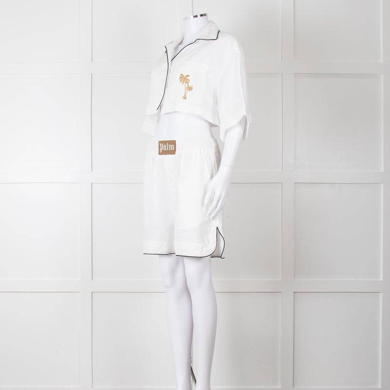 Palm Angels White Linen Cropped Pyjama Style Co-ord