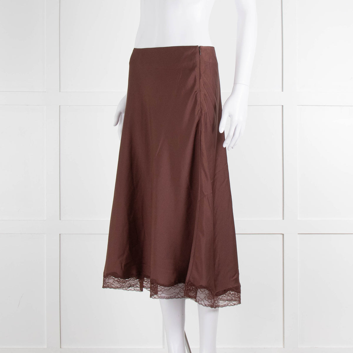 ba&sh Brown Mid Skirt With Lace Trim