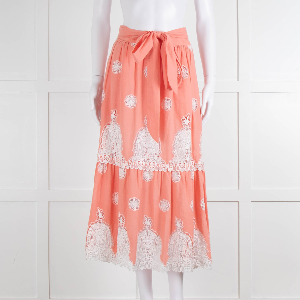 Miguelina Peach Skirt (has belt) With White Broderie Inserts