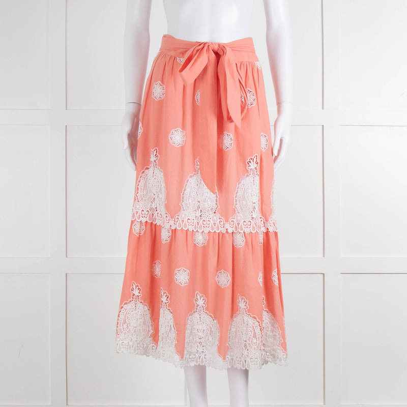 Miguelina Peach Skirt (has belt) With White Broderie Inserts