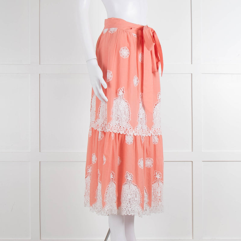 Miguelina Peach Skirt (has belt) With White Broderie Inserts
