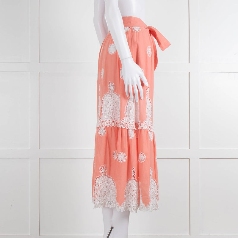 Miguelina Peach Skirt (has belt) With White Broderie Inserts