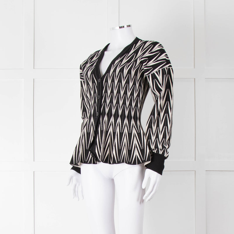 Alexander McQueen Black Cream Geometric Print Fit & Flare Cardigan