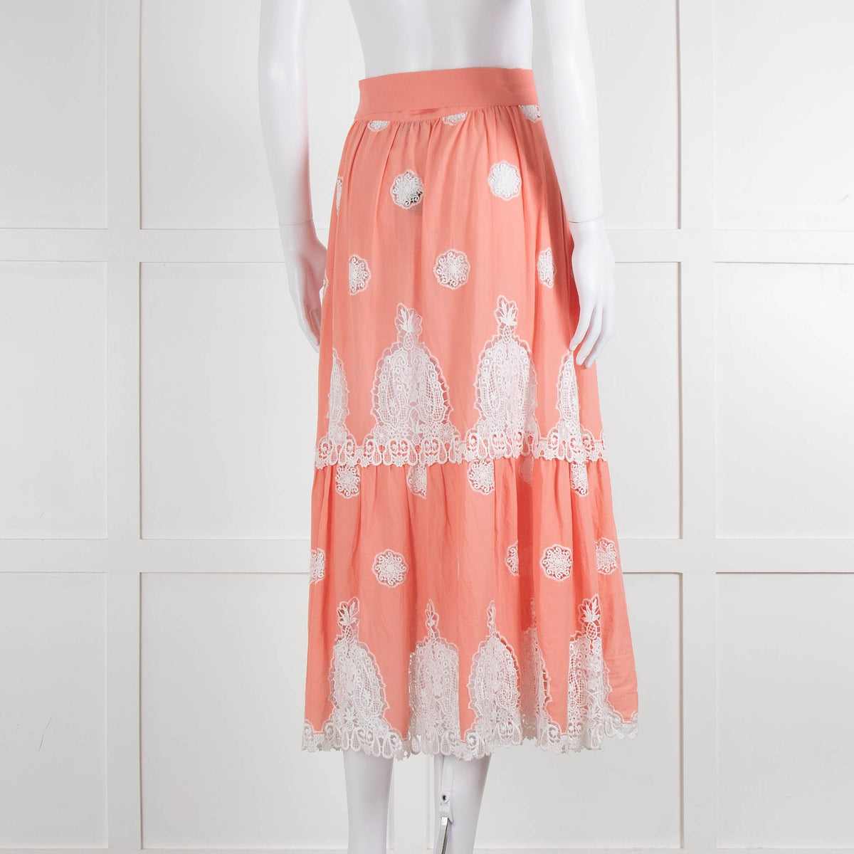 Miguelina Peach Skirt (has belt) With White Broderie Inserts
