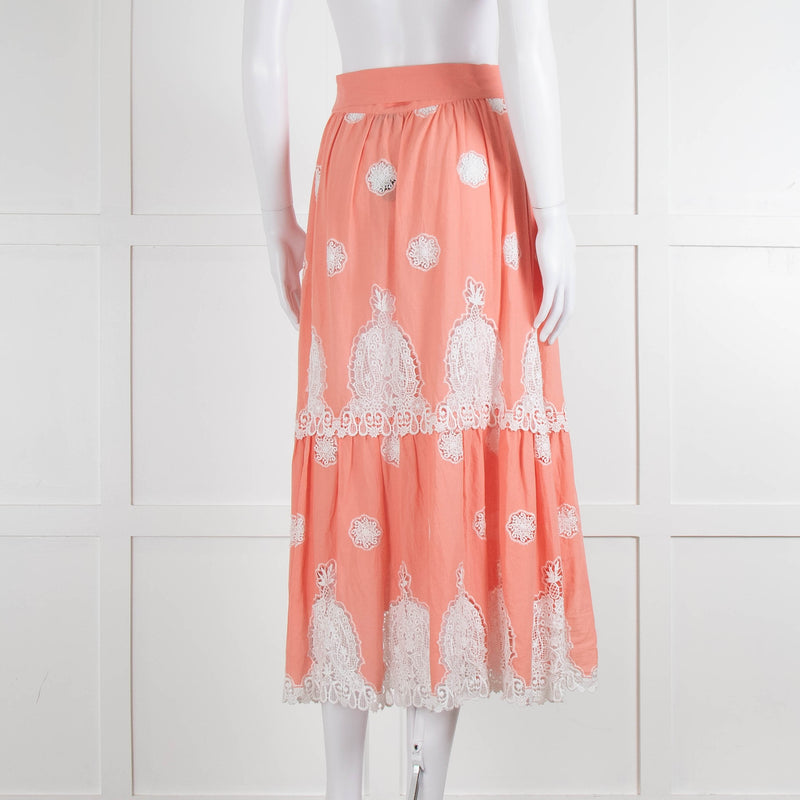 Miguelina Peach Skirt (has belt) With White Broderie Inserts