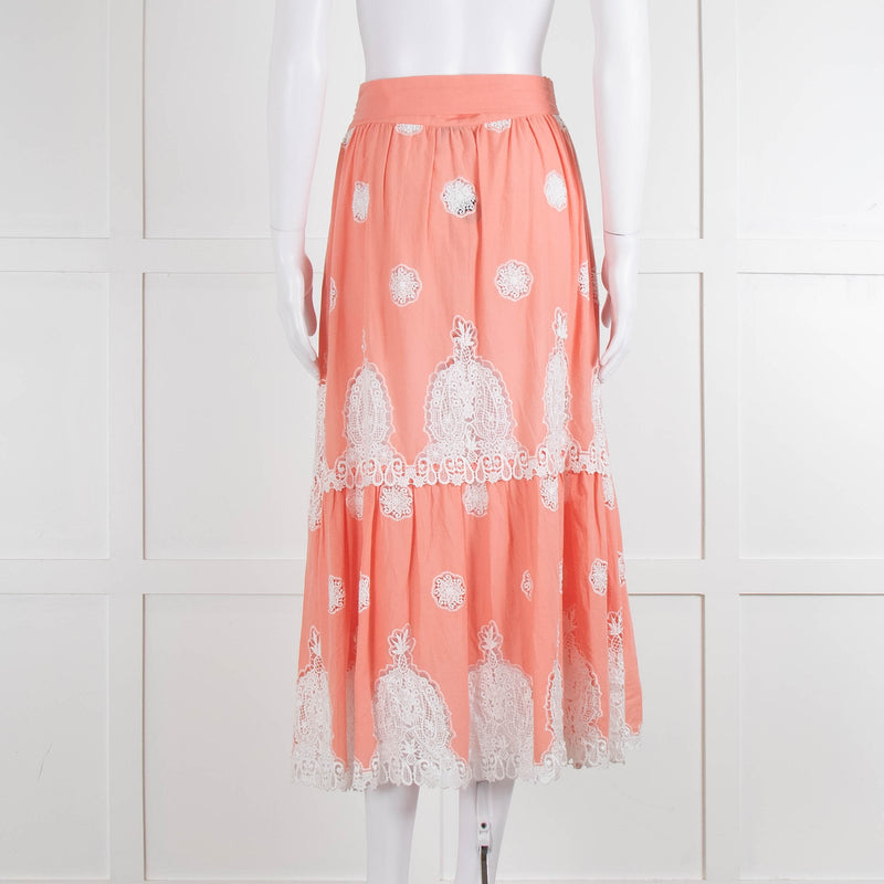 Miguelina Peach Skirt (has belt) With White Broderie Inserts