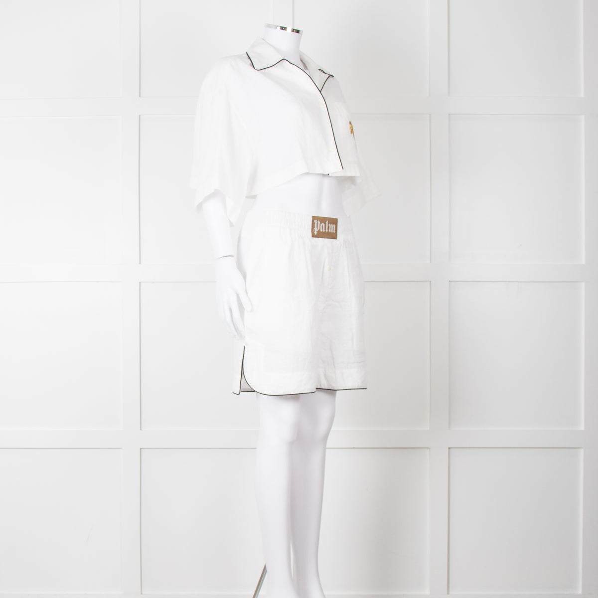 Palm Angels White Linen Cropped Pyjama Style Co-ord