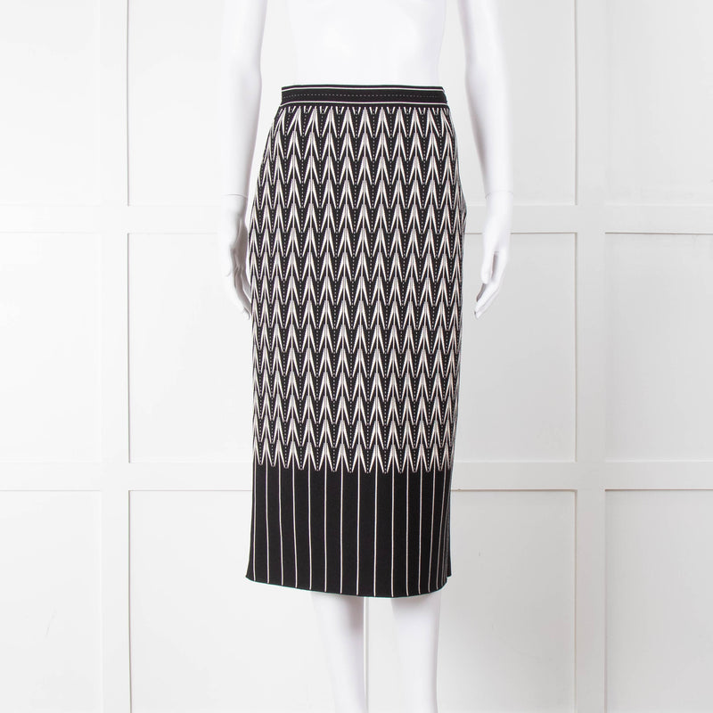 Alexander McQueen Black Cream Geometric Print Pencil Skirt