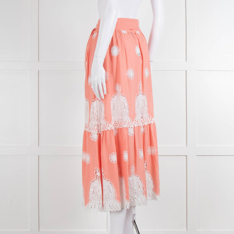 Miguelina Peach Skirt (has belt) With White Broderie Inserts