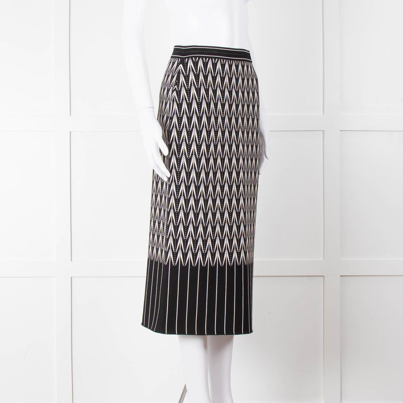 Alexander McQueen Black Cream Geometric Print Pencil Skirt