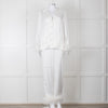 Nadine Merabi White Satin Feather Trim Pyjama Set