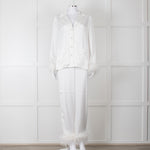 Nadine Merabi White Satin Feather Trim Pyjama Set