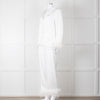 Nadine Merabi White Satin Feather Trim Pyjama Set