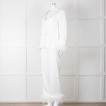 Nadine Merabi White Satin Feather Trim Pyjama Set