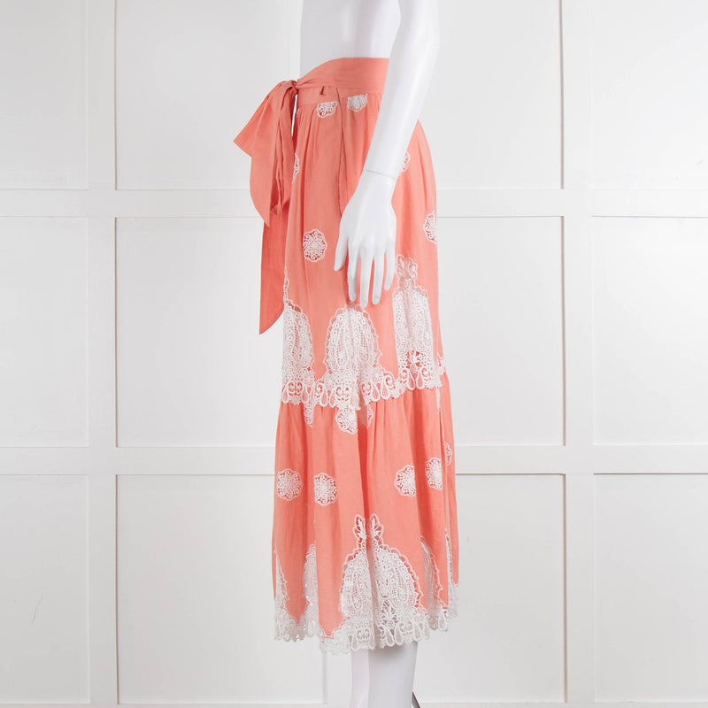 Miguelina Peach Skirt (has belt) With White Broderie Inserts