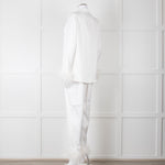 Nadine Merabi White Satin Feather Trim Pyjama Set