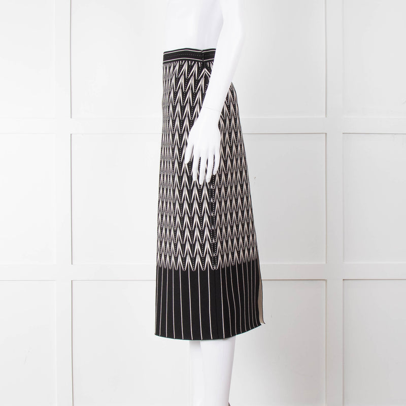Alexander McQueen Black Cream Geometric Print Pencil Skirt